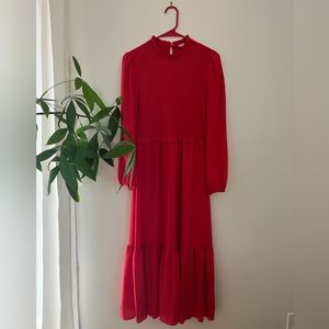 Nanette Lepore Red Long Sleeve Smocked Ruffle Dress